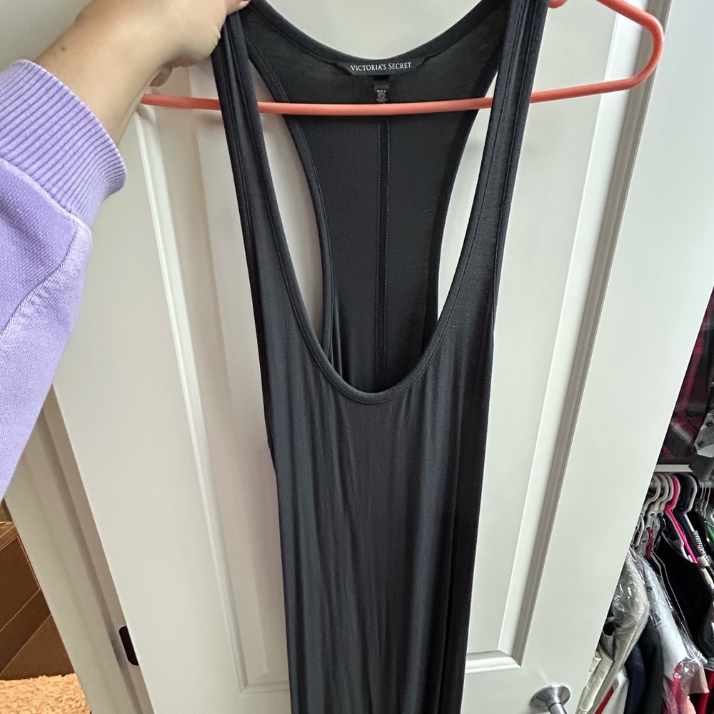 Slate gray maxi dress. Cotton with high-low cut
